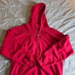 Red Zip Hoodie Sweatshirt Size L